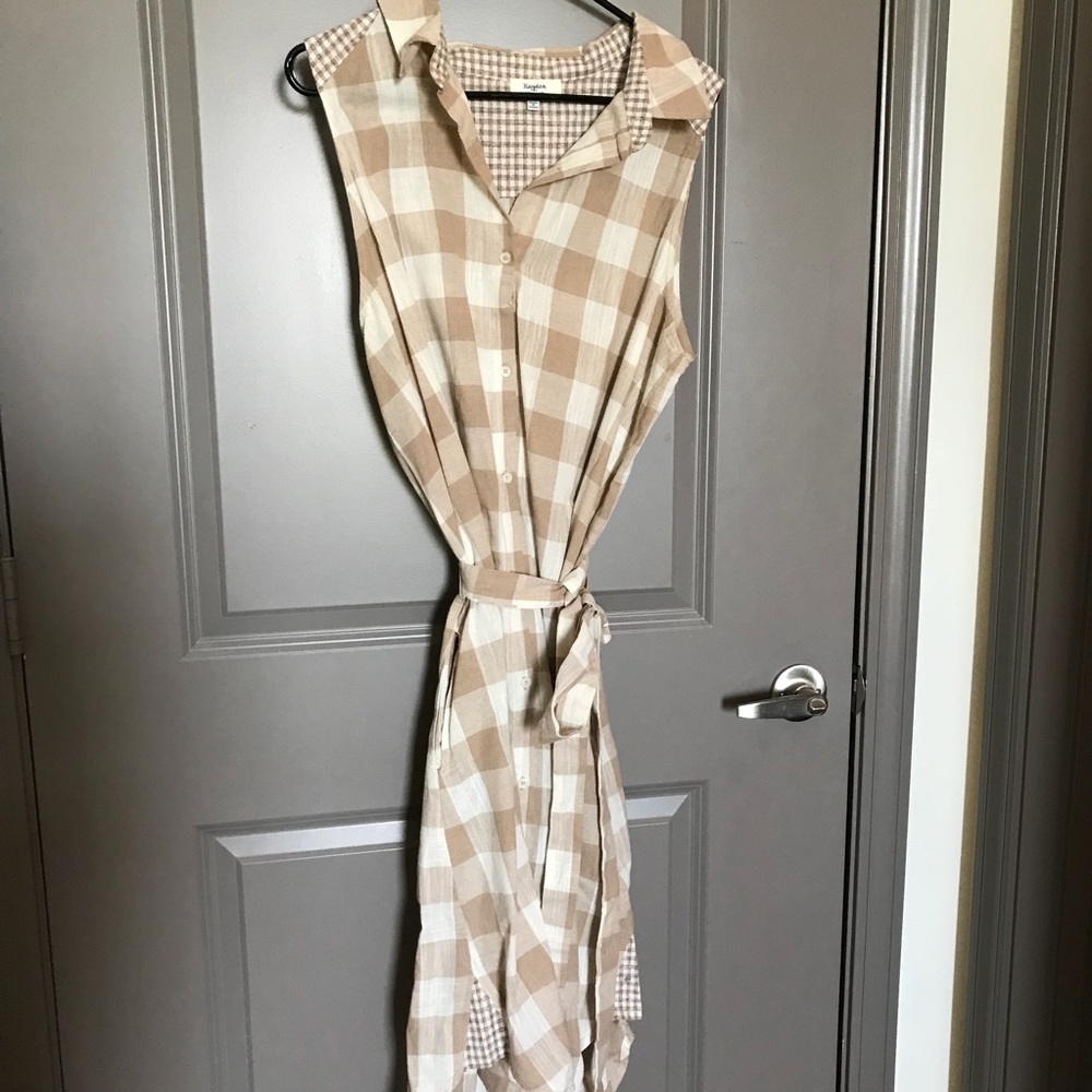 Tan Gingham Tank Dress - 1X